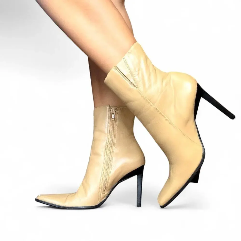 Vintage BRONX Brazilian Y2K Cream Leather Square Toe Ankle Boots Size 8